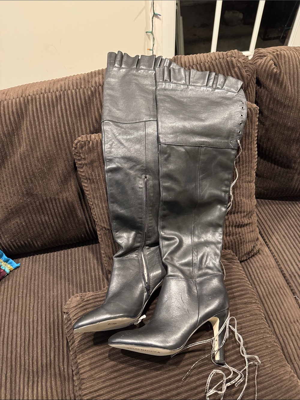 Kelsi Dagger Black Over-the-Knee Stiletto Boots